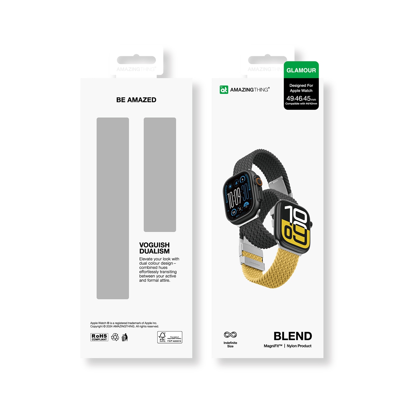2 AmazingThing Blend -rannekkeen sarja Apple kellolle 45/46/49mm - Keltainen-musta/musta