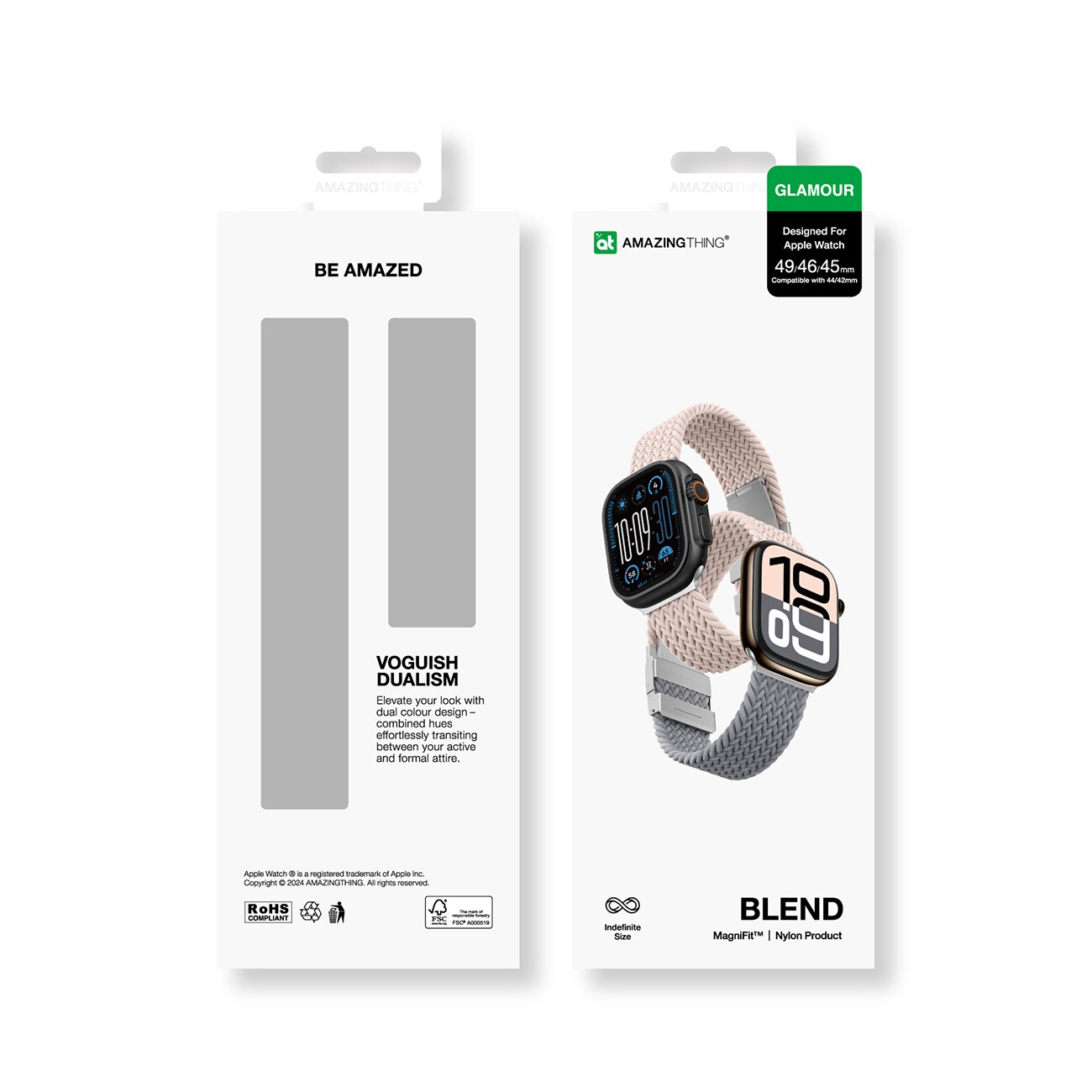 2 AmazingThing Blend -rannekkeet Apple kellolle 45/46/49mm - vaaleanpunainen-harmaa, 2 kpl