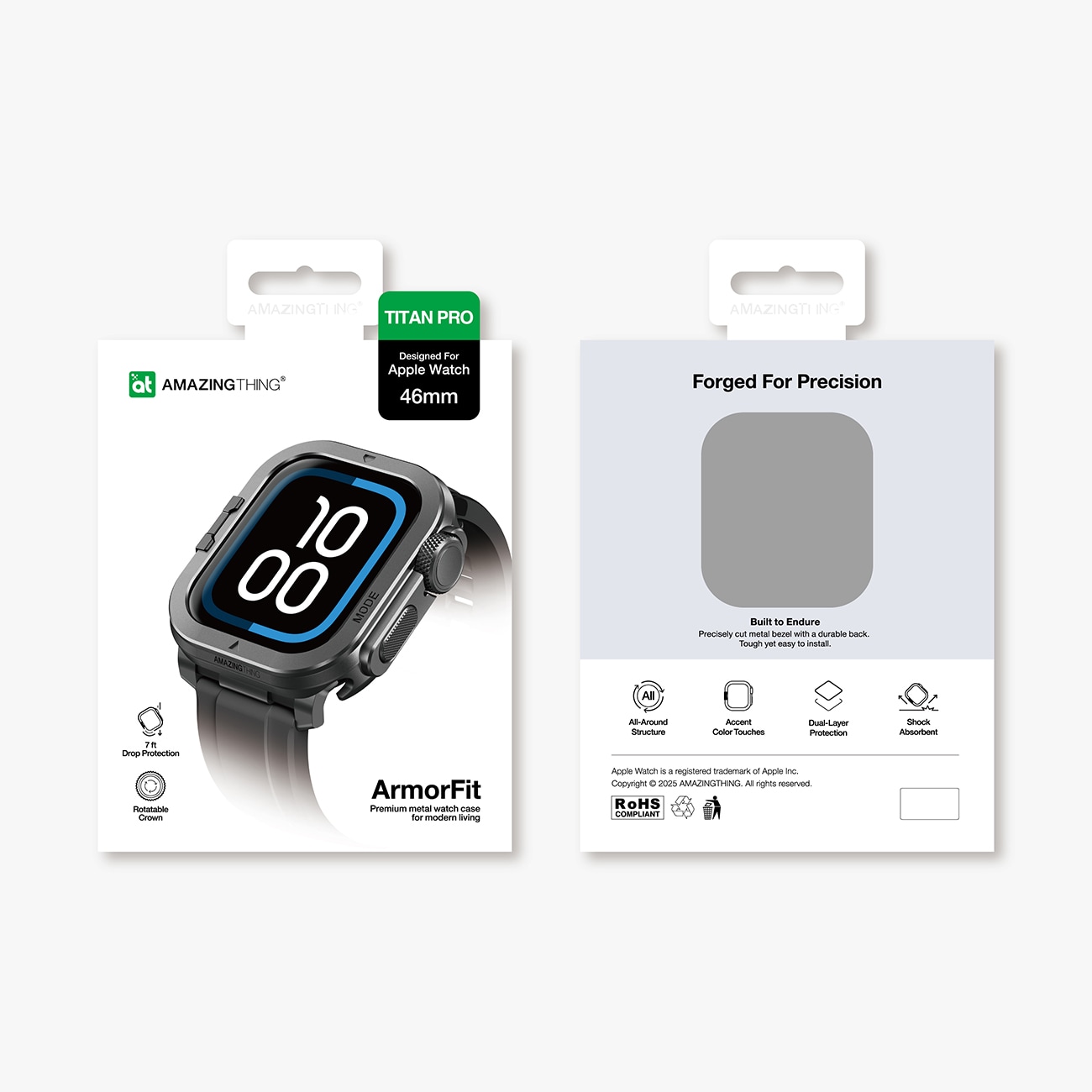 AmazingThing Titan Pro metallikotelo Apple Watch 11 46mm alumiini - musta