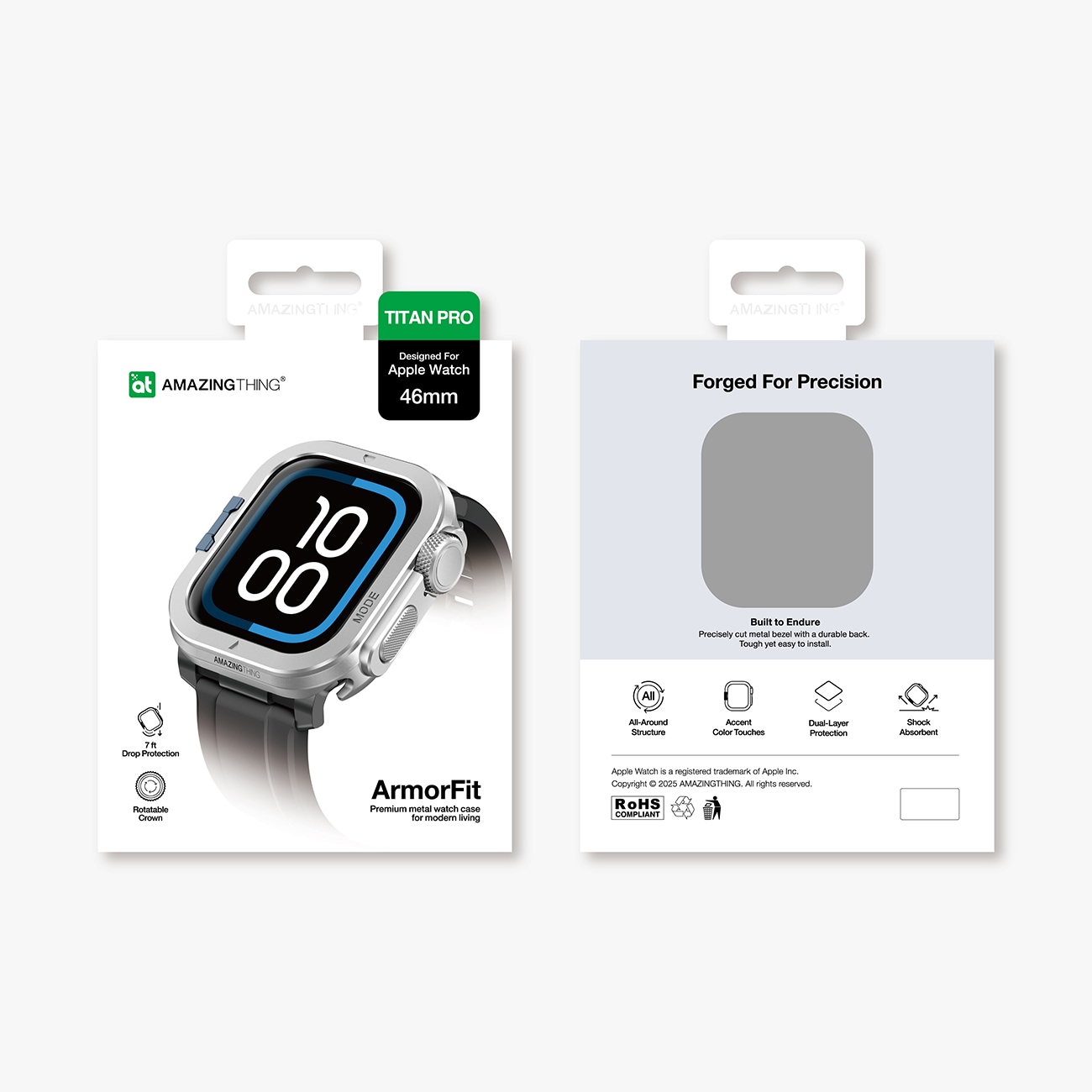 AmazingThing Titan Pro metallikotelo Apple Watch 11 46mm alumiini - hopea - hopea