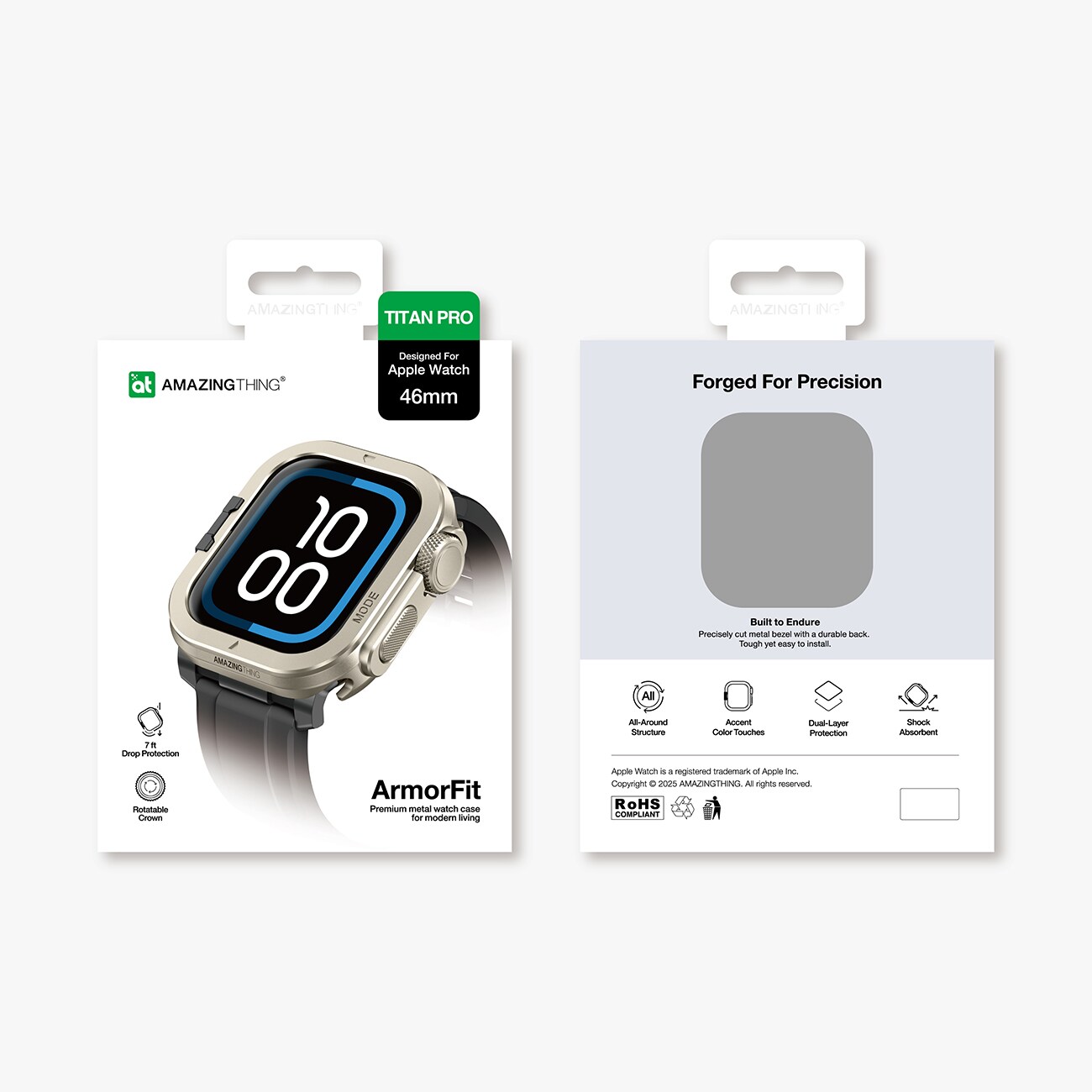 AmazingThing Titan Pro metallikotelo Apple Watch 11 46mm alumiini - titaani - Titanium