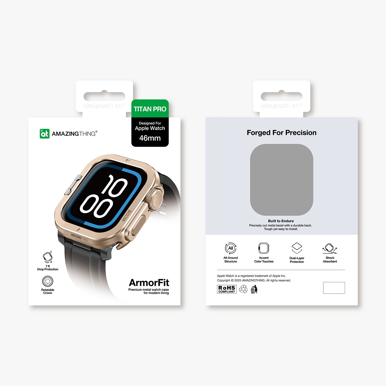 AmazingThing Titan Pro metallikotelo Apple Watch 11 46mm alumiinille - kultainen