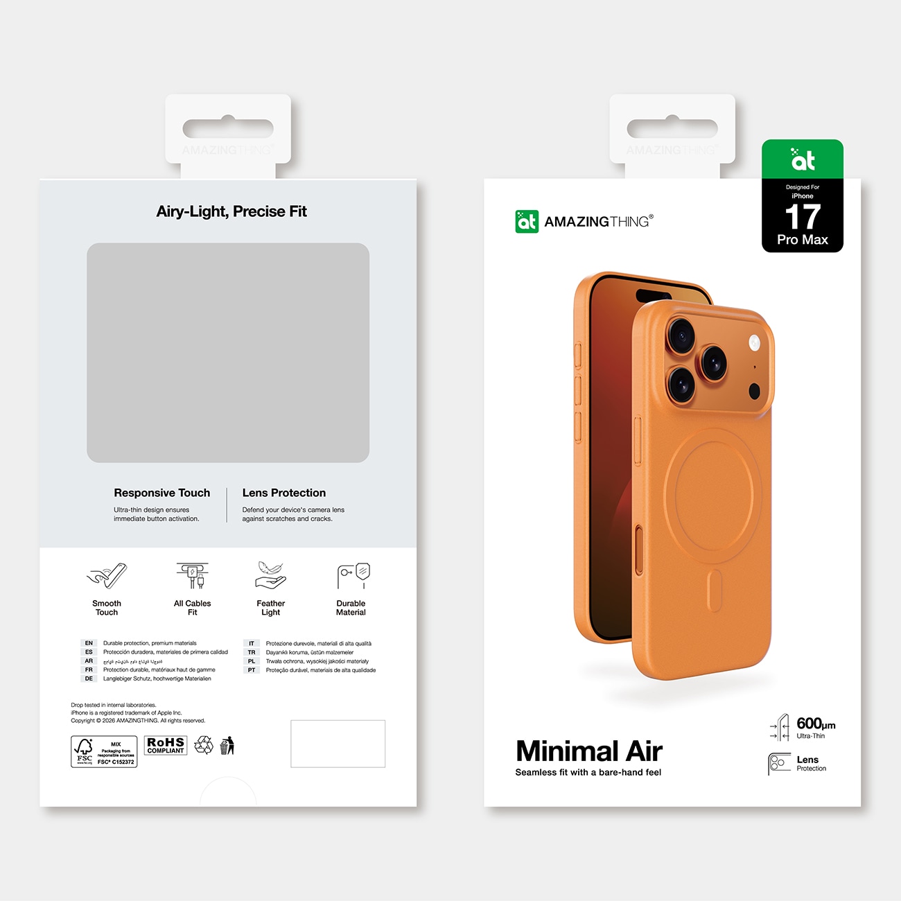 AmazingThing Minimal Air Case for iPhone 17 Pro Max yhteensopiva MagSafe - oranssi