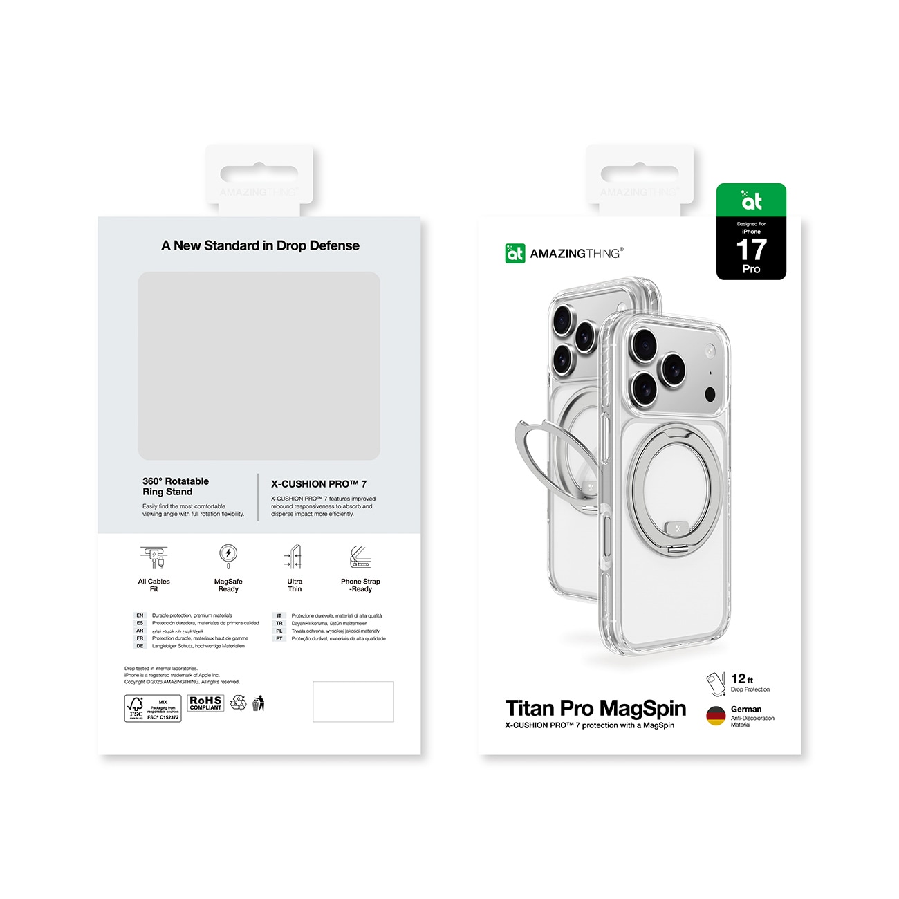 AmazingThing Titan Pro MagSpin kotelo iPhone 17 Pro:lle Yhteensopiva MagSafe - harmaa