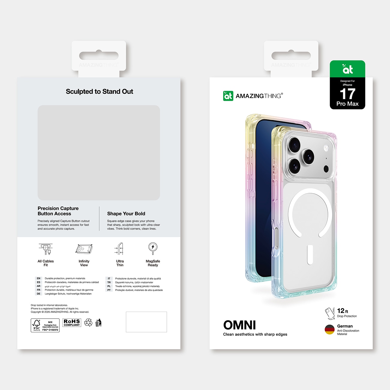 AmazingThing Omni kotelo iPhone 17 Pro Maxille yhteensopiva MagSafe - läpinäkyvä-rainbow kanssa