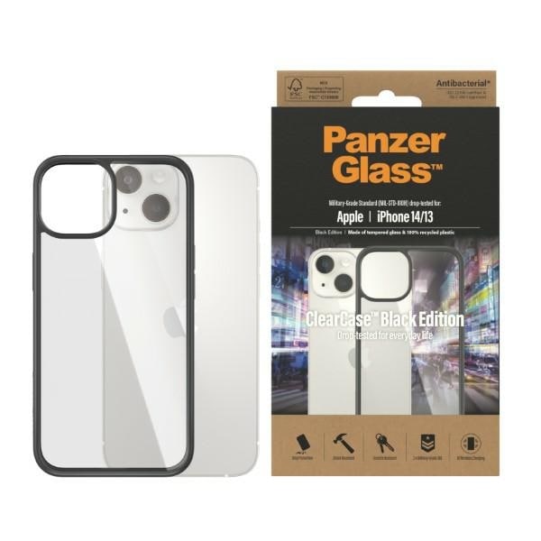PanzerGlass ClearCase antibakteerinen kotelo iPhone 14 / 15 / 13 - läpinäkyvä ja musta