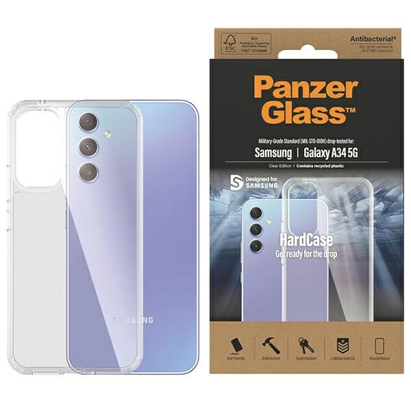 PanzerGlass HardCase antibakteerinen Military Grade kotelo Samsung Galaxy A34 5G - läpinäkyvä
