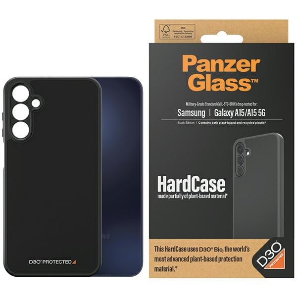 PanzerGlass Kova kotelo D3O® Bio Military Grade Samsung Galaxy A15/A15 5G - läpinäkyvä/musta