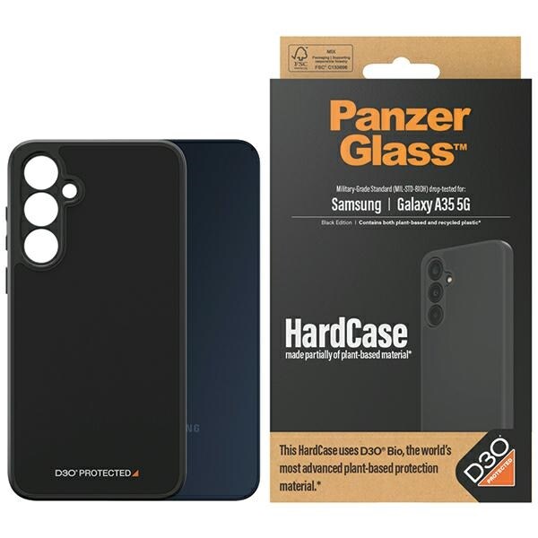 PanzerGlass Kova kotelo D3O® Bio, Military Grade Samsung Galaxy A35 5G - läpinäkyvä/musta