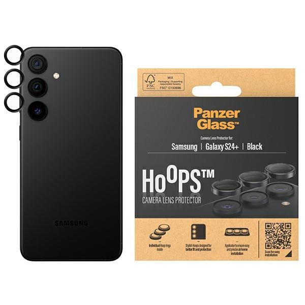 PanzerGlass Hoops-kamerasuoja Samsung Galaxy S24+ - mustalla kehyksellä varustettuna