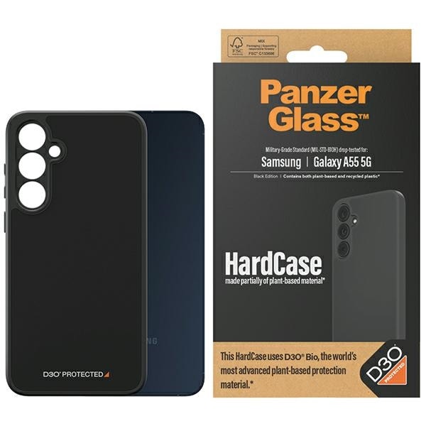 PanzerGlass Kova kotelo D3O® Bio Military Grade Samsung Galaxy A55 5G - läpinäkyvä/musta