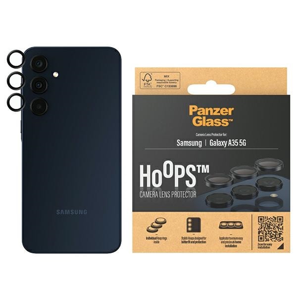 PanzerGlass Silmukat kameran suojaus Samsung Galaxy A35 5G - mustalla kehyksellä varustettuna