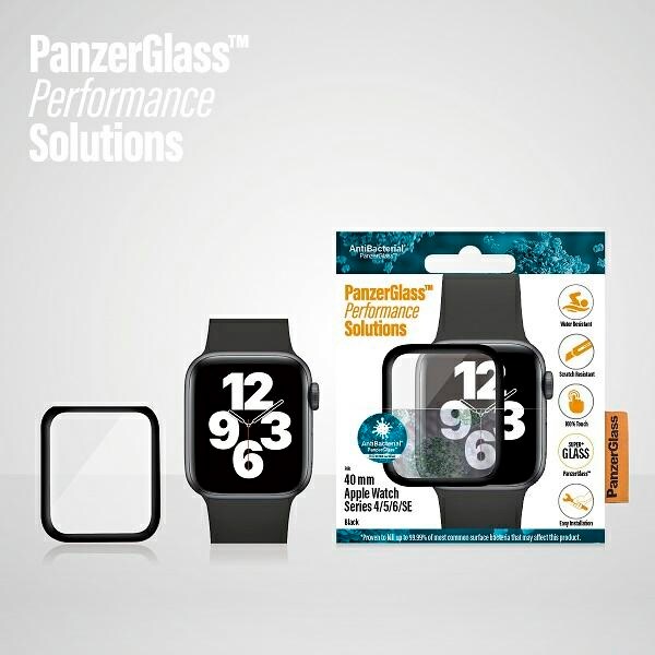 PanzerGlass Kaareva antibakteerinen karkaistu lasi Apple Watch 4/5/6/SE -kelloon - 40mm - musta