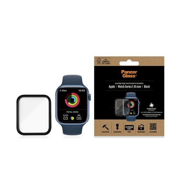 PanzerGlass Kaareva karkaistu lasi Apple Watch 7 45mm:lle - musta
