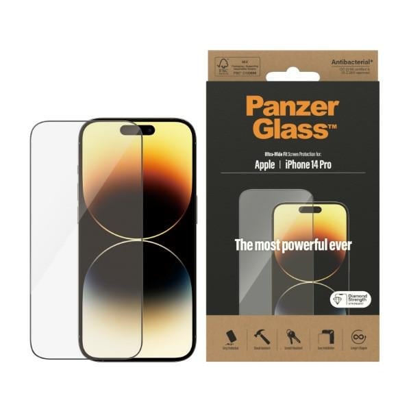 PanzerGlass Ultra-Wide Fit antibakteerinen karkaistu lasi iPhone 14 Pro -tietokoneeseen