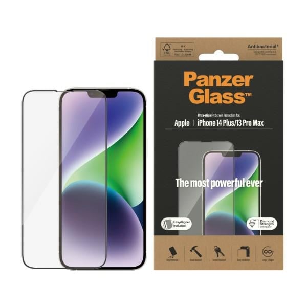 PanzerGlass Ultra-Wide Fit Antibakteerinen karkaistu lasi iPhone 14 Plus / 13 Pro Max -puhelimelle