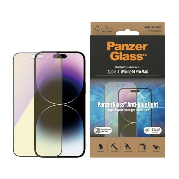 PanzerGlass Ultra-Wide Fit antibakteerinen lasi sinisen valon suodattimella iPhone 14 Pro Maxille