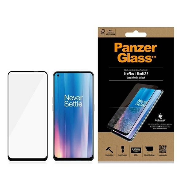 PanzerGlass E2E Super+ karkaistua lasia OnePlus Nord CE 2 - mustalla kehyksellä varustettuna