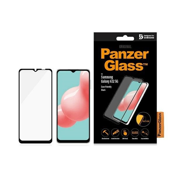 PanzerGlass E2E Karkaistu lasi Samsung Galaxy A32 5G:lle mustalla kehyksellä