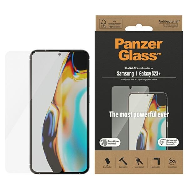 PanzerGlass Ultra-Wide Fit -karkaistu lasi applikaattorilla Samsung Galaxy S23+ -puhelimelle