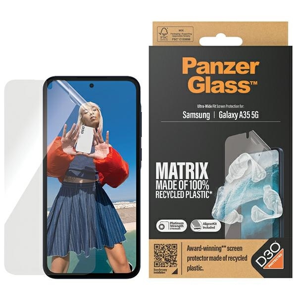 PanzerGlass Matrix Ultra-Wide Fit -kalvo paikannuslaitteella Samsung Galaxy A35 5G:lle