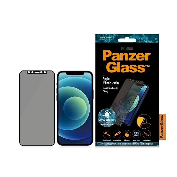 PanzerGlass E2E Super+ Microfracture antibakteerinen karkaistu lasi iPhone 12 mini, musta kehys