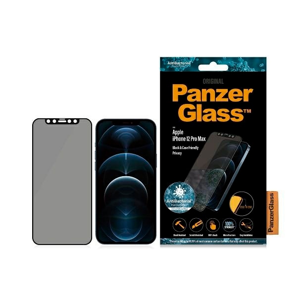 PanzerGlass E2E Super+ Microfracture antibakteerinen karkaistu lasi iPhone 12 Pro Max - musta kehys