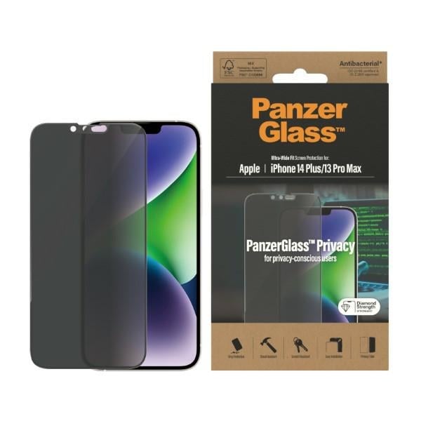 PanzerGlass Ultra-Wide Fit karkaistu lasi Antibakteerinen suoja iPhone 14 Plus/13 Pro Maxille