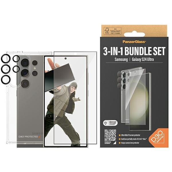 PanzerGlass 3in1 Bundle: läpinäkyvä kotelo, kalvo, kameran suojus Samsung Galaxy S24 Ultra