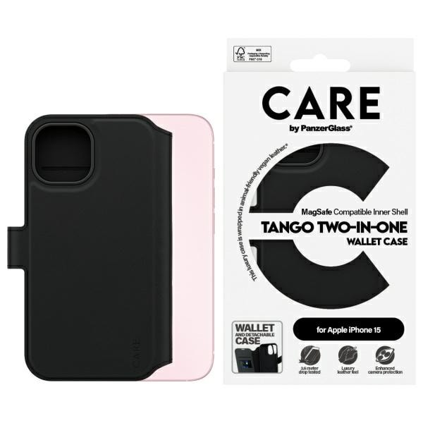 CARE by PanzerGlass Feature Tango 2in1 Wallet MagSafe Case for iPhone 15 - Musta