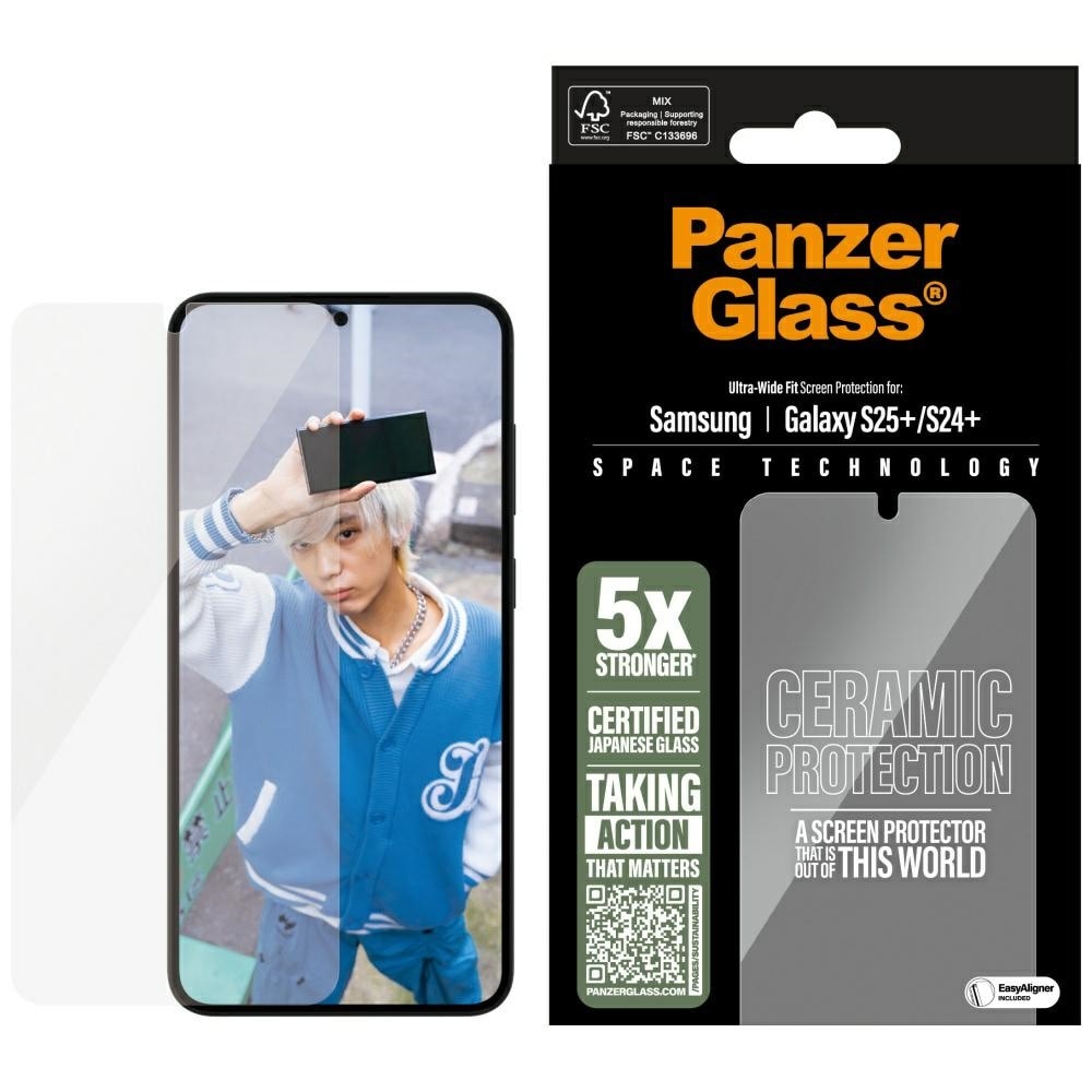 PanzerGlass Ultra-Wide Fit keraaminen lasi Samsung Galaxy S25+ -puhelimelle - Kirkas
