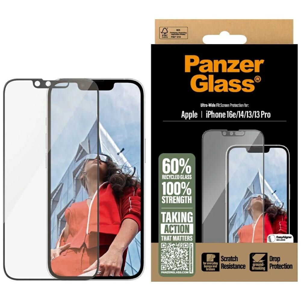 PanzerGlass Ultra-Wide Fit karkaistu lasi iPhone 13 / 13 Pro / 14 / 16e - Kirkas