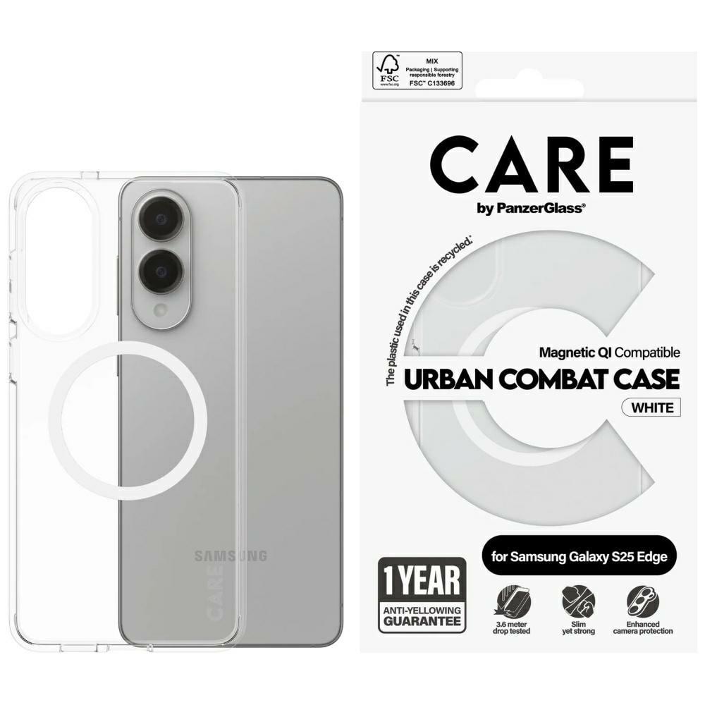 CARE by PanzerGlass Urban Combat White QI Case for Samsung Galaxy S25 Edge - Transparent