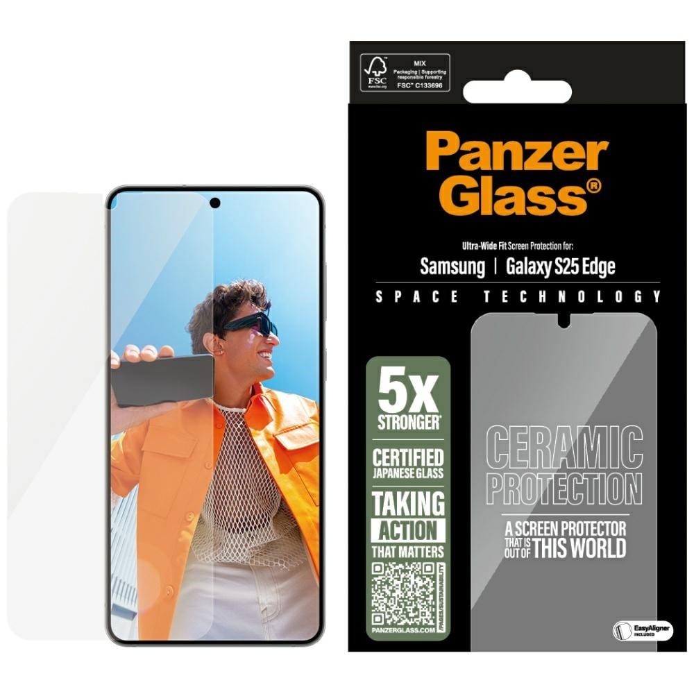 PanzerGlass Ultra-Wide Fit keraaminen lasi Samsung Galaxy S25 Edge -puhelimelle - Kirkas
