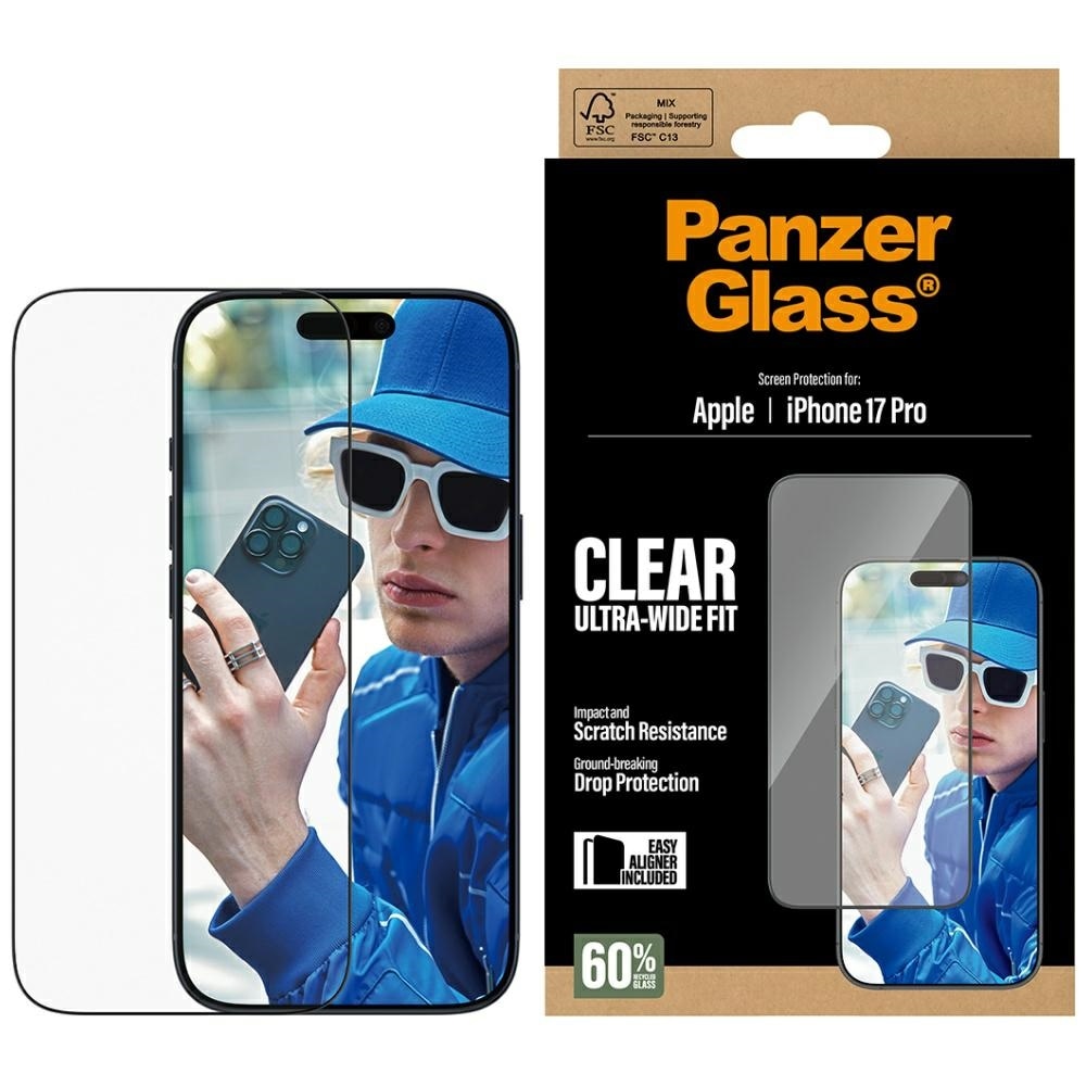 PanzerGlass Erittäin leveä EasyAligner-karkaistu lasi iPhone 17 Pro -mallille