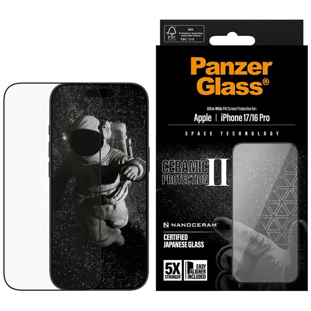 PanzerGlass Keraaminen II Ultra-Wide Fit EasyAligner karkaistu lasi iPhone 16/16 Plus/17