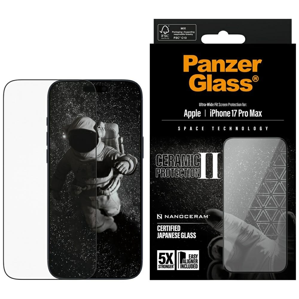PanzerGlass Ceramic II Ultra-Wide Fit EasyAligne karkaistu lasi iPhone 17 Pro Max -laitteelle