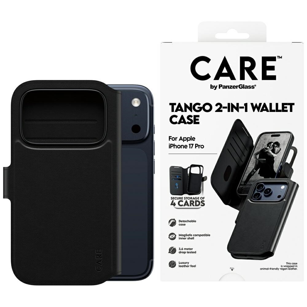 CARE by PanzerGlass Tango 2in1 MagSafe lompakkokotelo 17 Pro - Musta