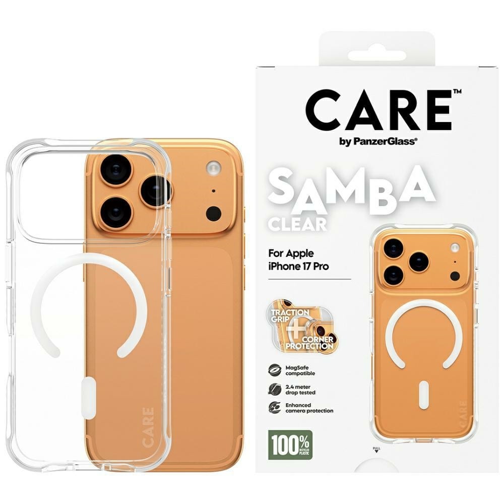 CARE by PanzerGlass Muodikas Samba-kotelo, valkoinen MagSafe iPhone 17 Pro - läpinäkyvä