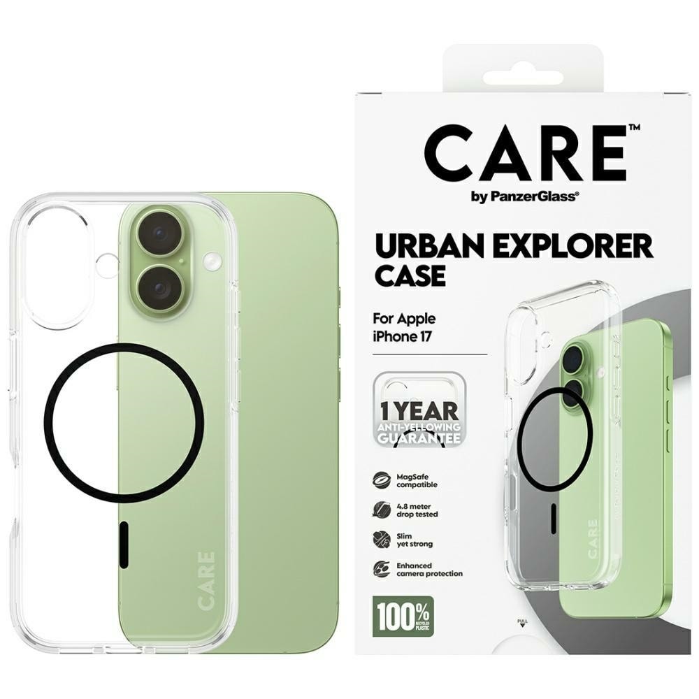 CARE by PanzerGlass Lippulaiva Urban Explorer -kotelo MagSafe iPhone 17:lle - Läpinäkyvä musta