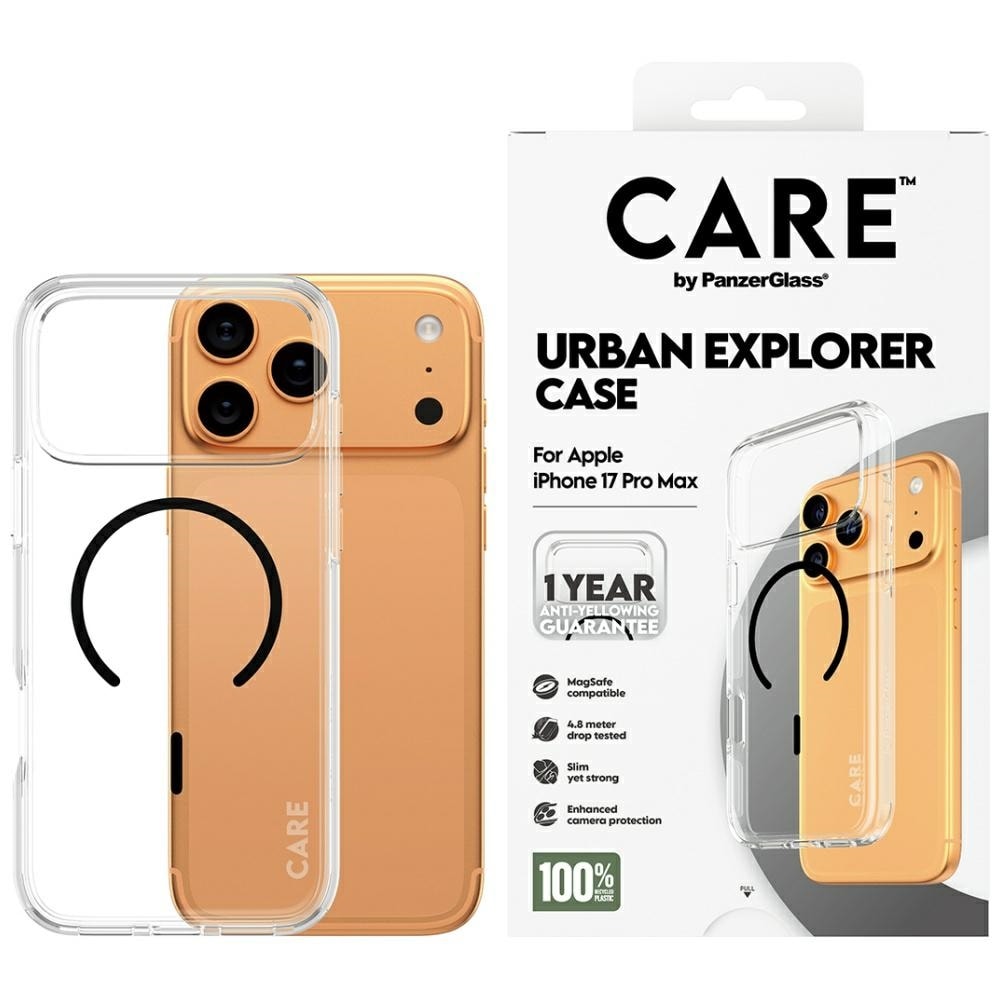 PanzerGlass CARE Lippulaiva Urban Explorer -kotelo mustalla MagSafe-kortilla iPhone 17 Pro Maxille