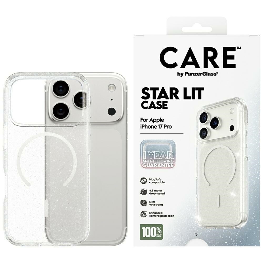CARE by PanzerGlass Lippulaiva Urban Explorer -kotelo MagSafe iPhone 17 Pro:lle - Clear Glitter