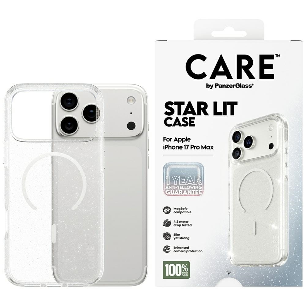 CARE by PanzerGlass Lippulaiva Case with White MagSafe for iPhone 17 Pro Max - Clear Glitter