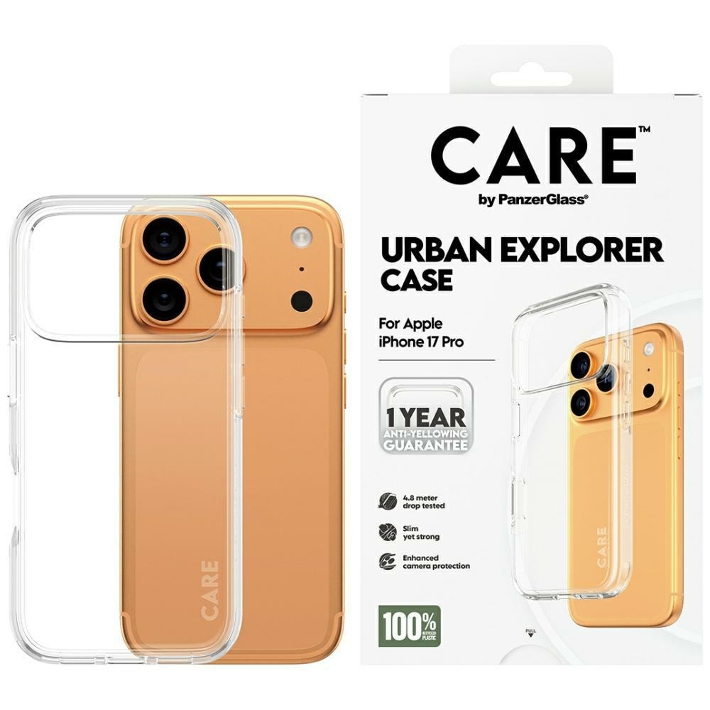 CARE by PanzerGlass Lippulaiva Urban Explorer -kotelo ja kirkas kehys iPhone 17 Pro - läpinäkyvä