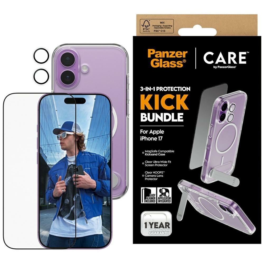 CARE by PanzerGlass Feature Kick 3in1 Kotelo + lasi + objektiivi iPhone 17:lle