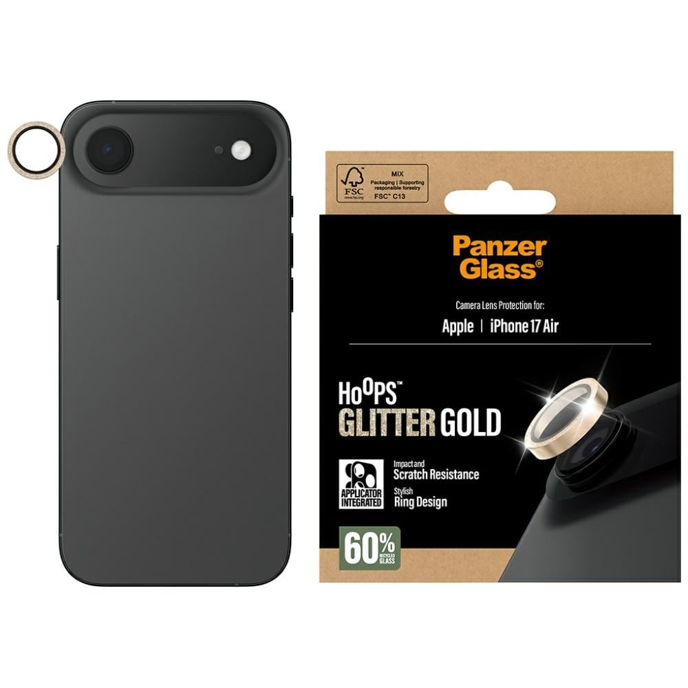 PanzerGlass Hoops Glitter karkaistu lasi linssi näytönsuoja iPhone Air - Kulta - Gold