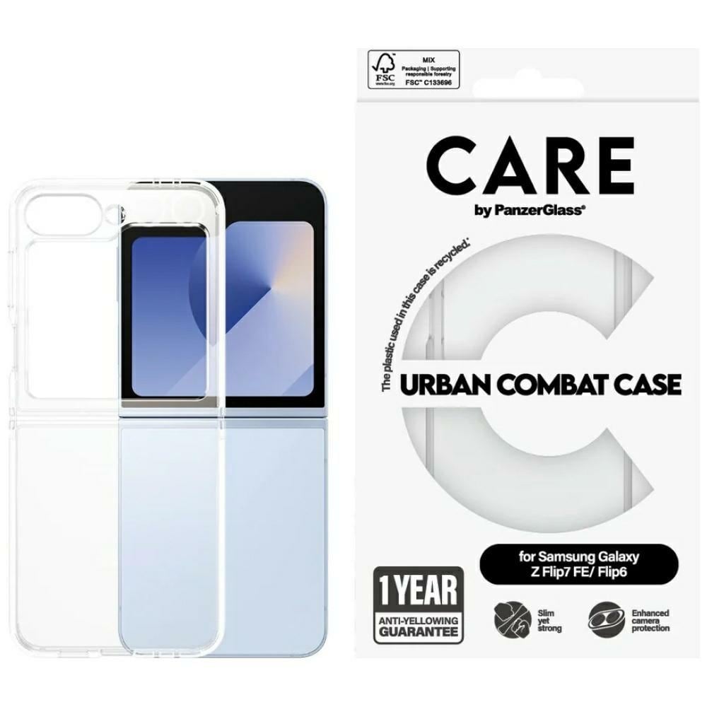 CARE by PanzerGlass Flagship Urban Combat Kotelo Samsung Galaxy Z Flip 7 FE / Flip 6 - Läpinäkyvä