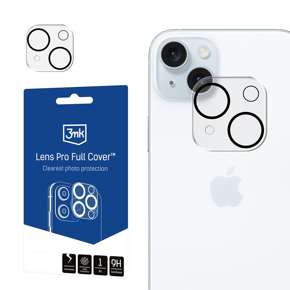 Apple iPhone 15/15 Plus - 3mk Lens Pro Full Cover -objektiivin täydellinen suojus