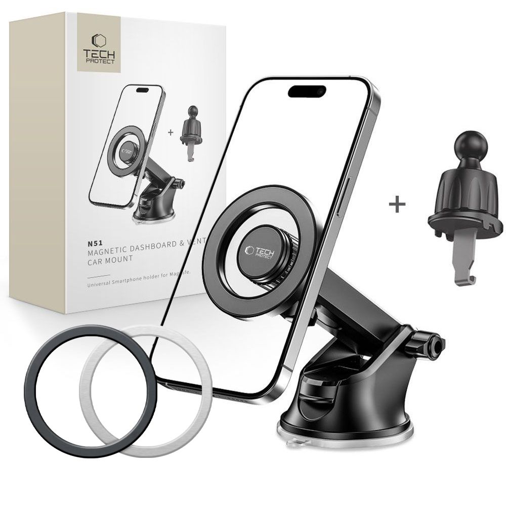 Tech-Protect N51 MagSafe -autopuhelimen pidike ohjaamoon / tuuletusaukkoon - musta
