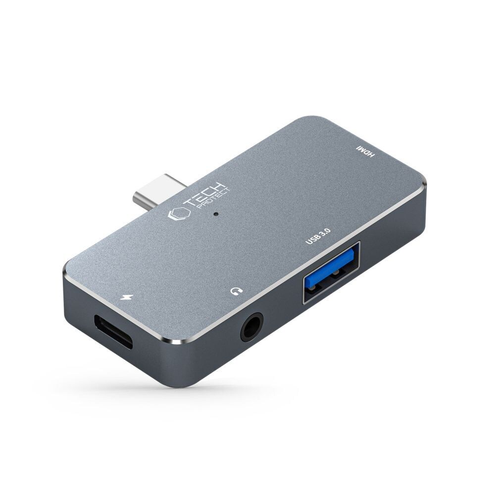 HUB Tech-Protect V6 4-in-1 USB-C - USB-A 3.0 / PD100W / HDMI / 3.5mm jack - grey
